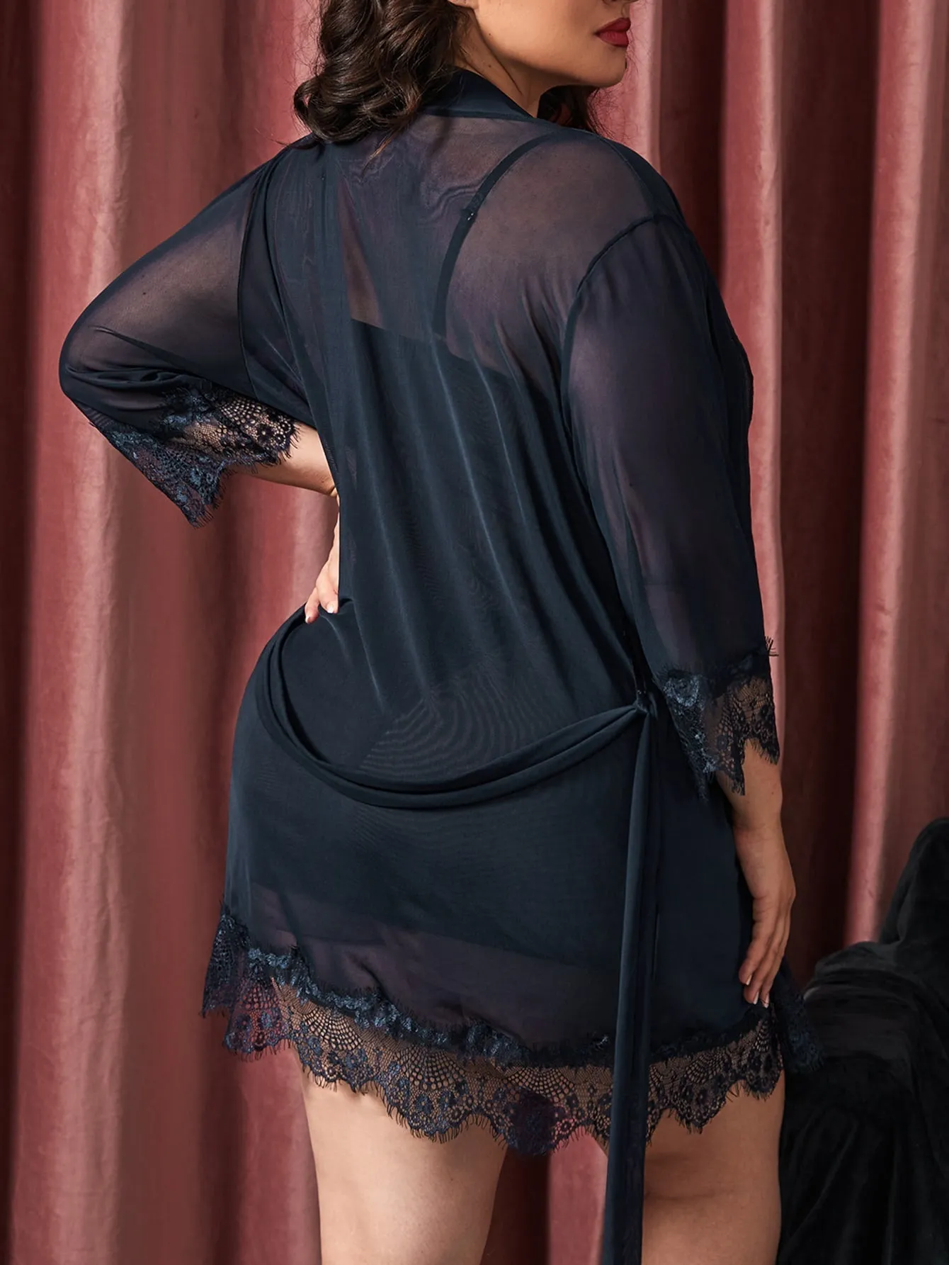 Tempting Black Transparent Lace Alluring Sleepwear