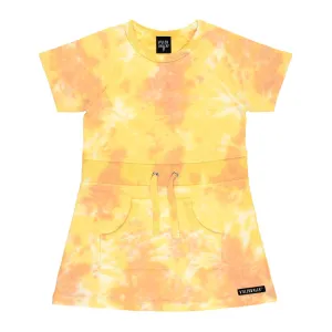 Tie-Dye Short Sleeve Dress in Mandarin / Lemon