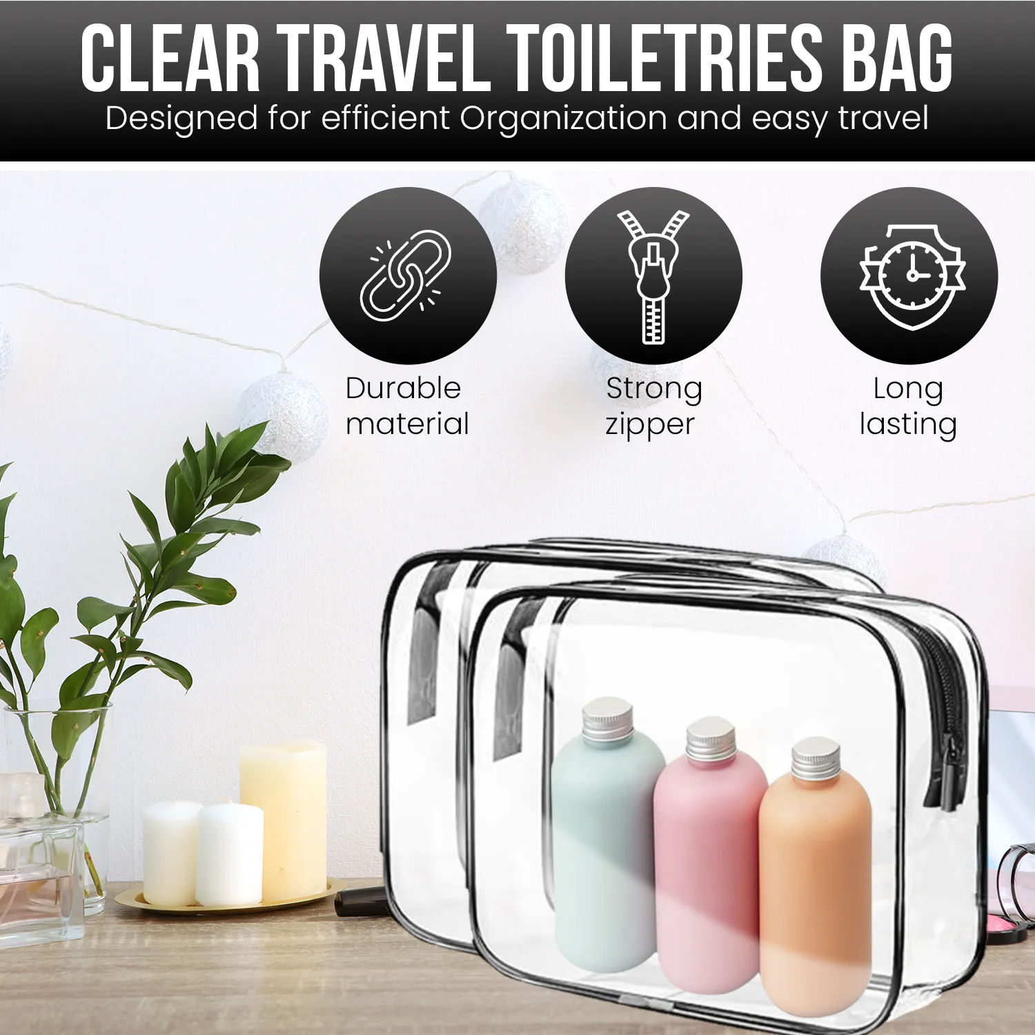 Transparent Travel Bags Set - Pink or Black