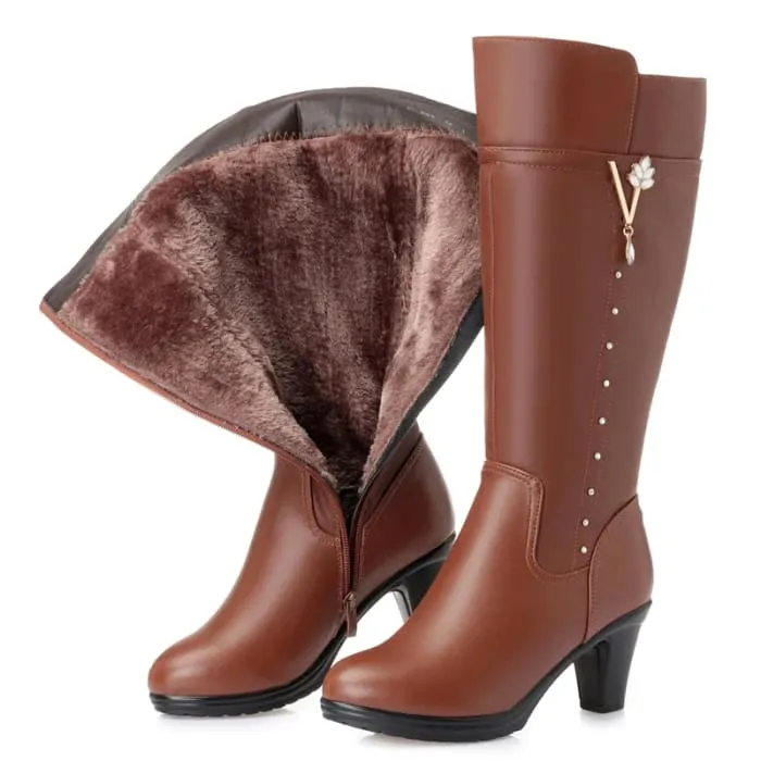 Women Knee High Boots Warm Wool Plush