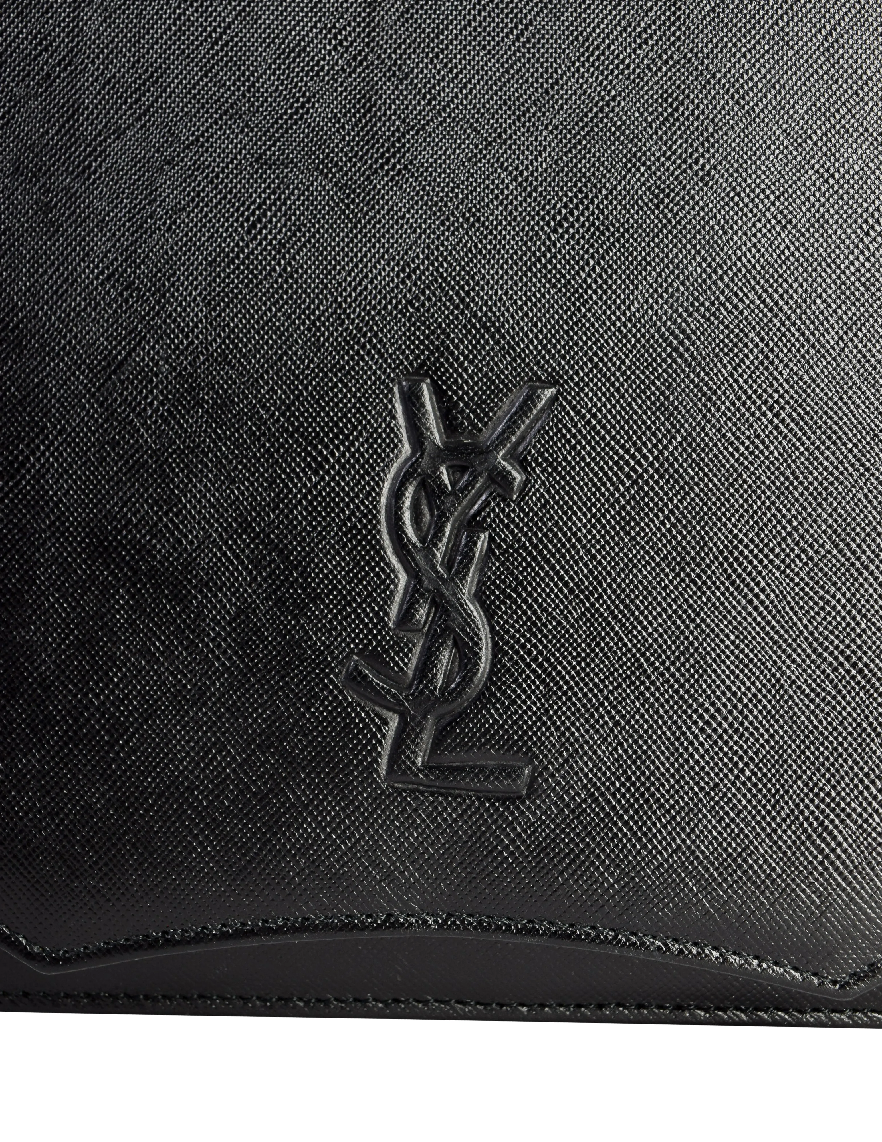 Yves Saint Laurent Vintage Black YSL Logo Saffiano Leather Clutch Bag