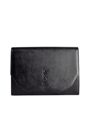 Yves Saint Laurent Vintage Black YSL Logo Saffiano Leather Clutch Bag