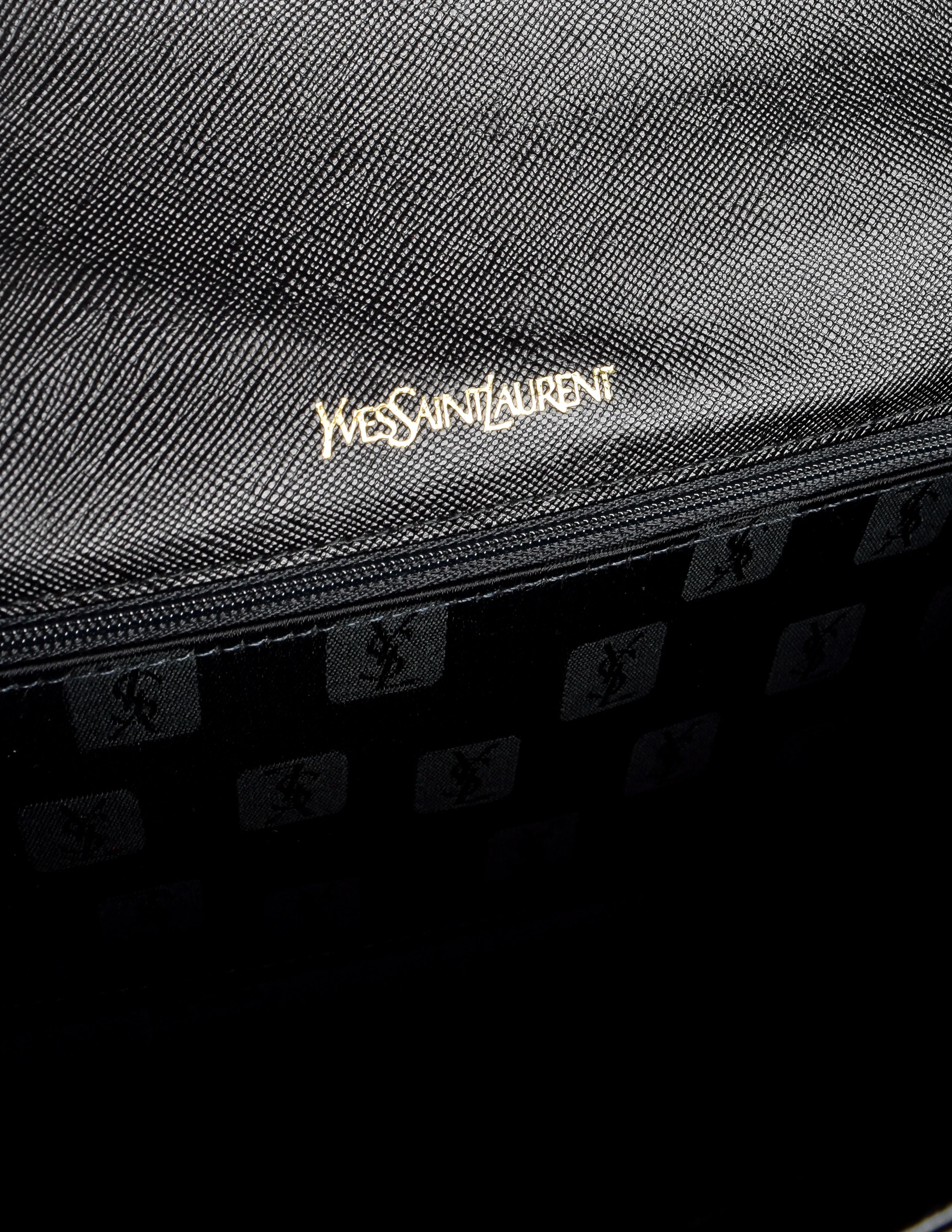 Yves Saint Laurent Vintage Black YSL Logo Saffiano Leather Clutch Bag